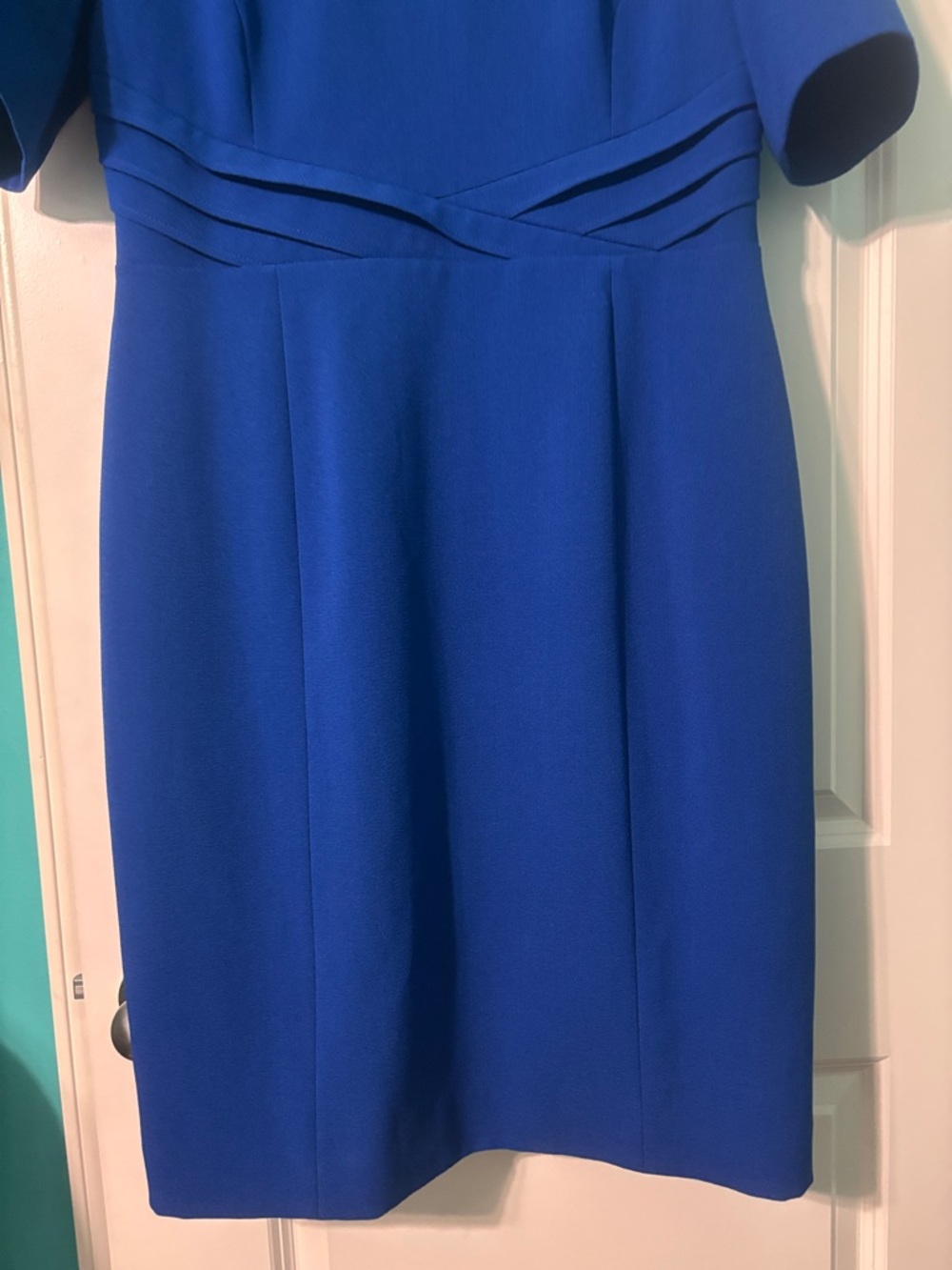 Classic Cobalt Midi Professional Lined Dress with Short Sleeves - Picture 3 of 8